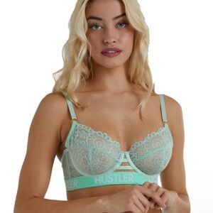 HUSTLER® Logo Lace Bra 42D Mint Green